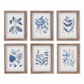 Set of Six Framed Petite Blue Leaf Prints 