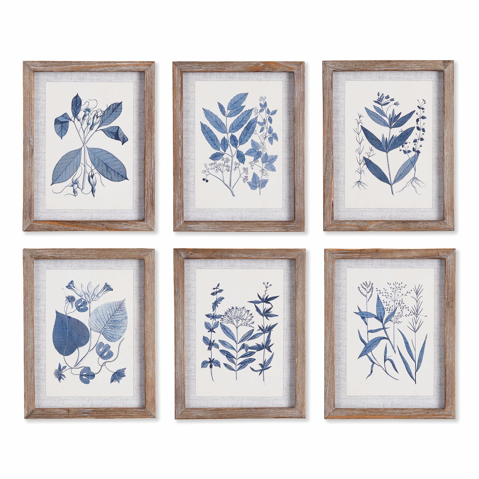 Set of Six Framed Petite Blue Leaf Prints 