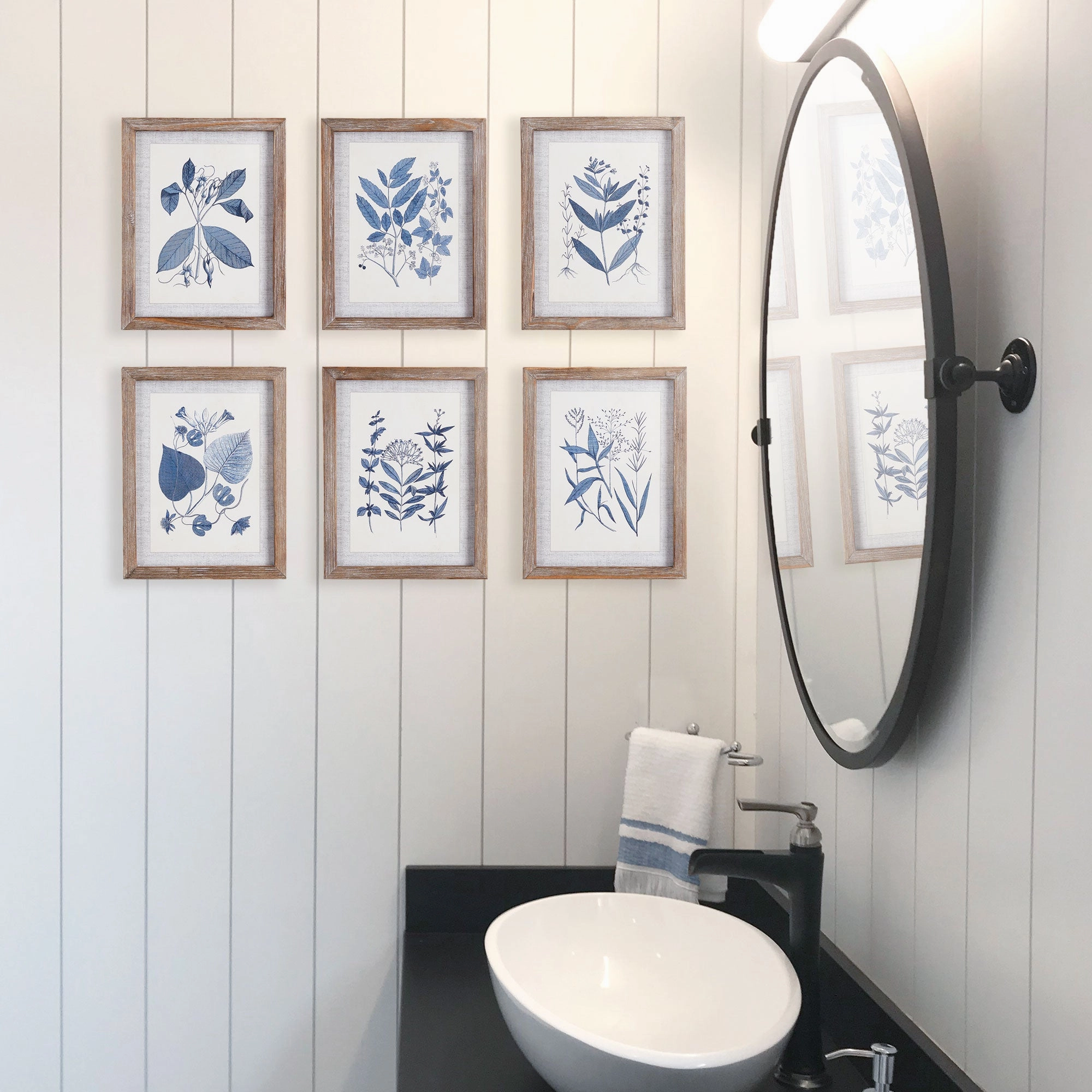 Set of Six Framed Petite Blue Leaf Prints
