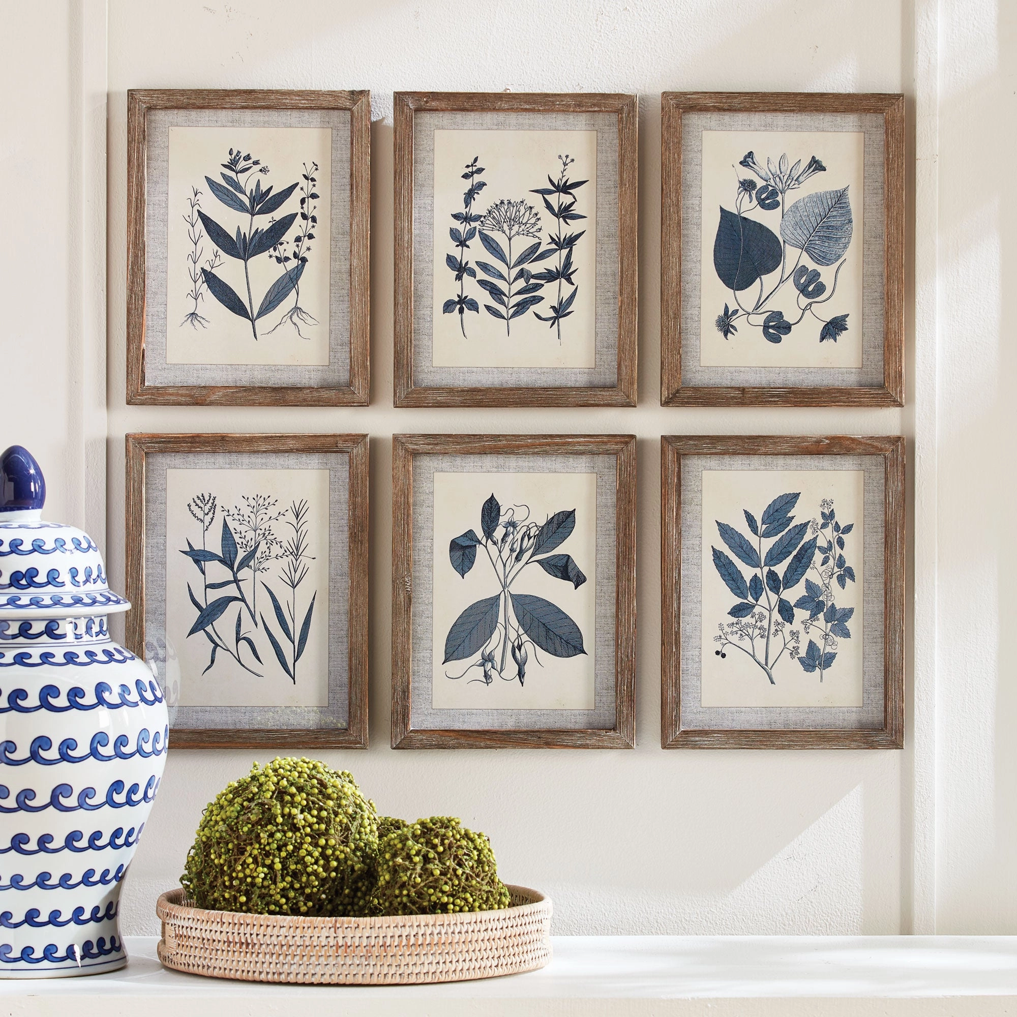 Set of Six Framed Petite Blue Leaf Prints