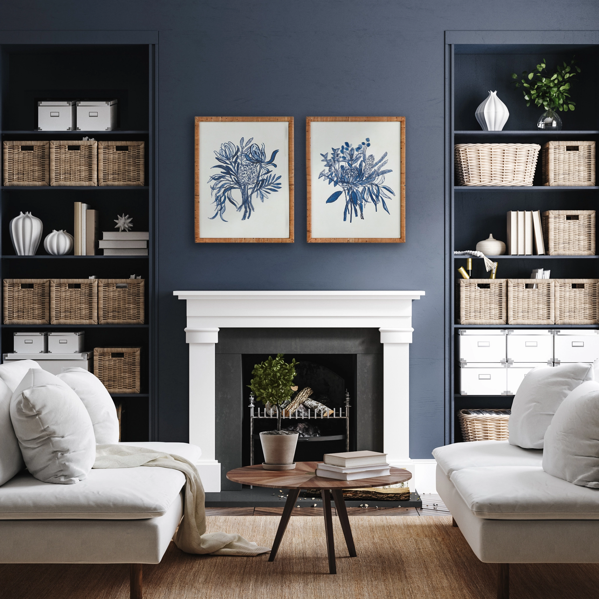 Set of Two Framed Banksia Bouquet Prints Wall Art