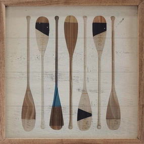Seven Oars Navy Diagonal Wood Framed Print 