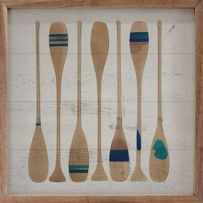 Seven Oars Navy Stripe Wood Framed Print 