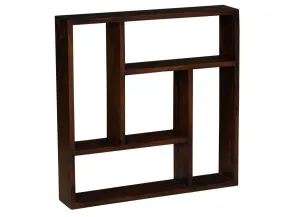 Sheesham Wood Square Storage Wallshelf In Walnut Finish 