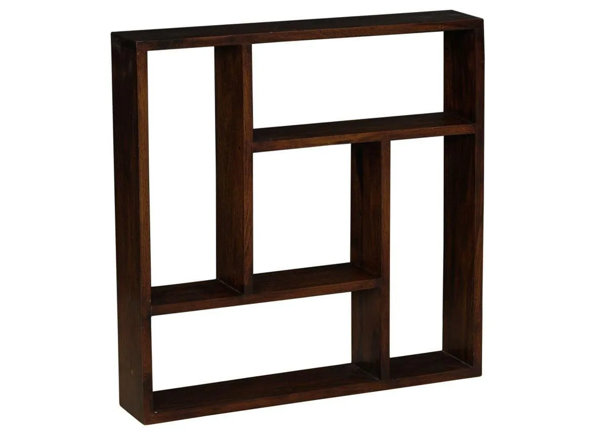 Sheesham Wood Square Storage Wallshelf In Walnut Finish 