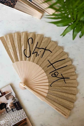Shit Hot Black & Gold Glitter Fan 