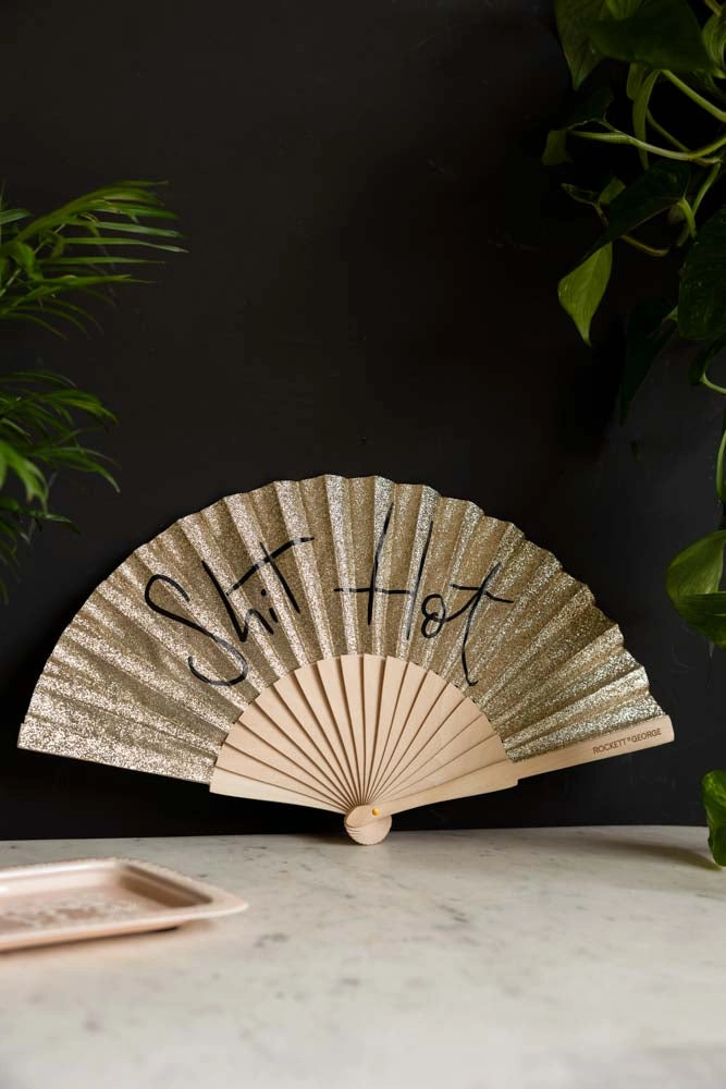 Shit Hot Black & Gold Glitter Fan