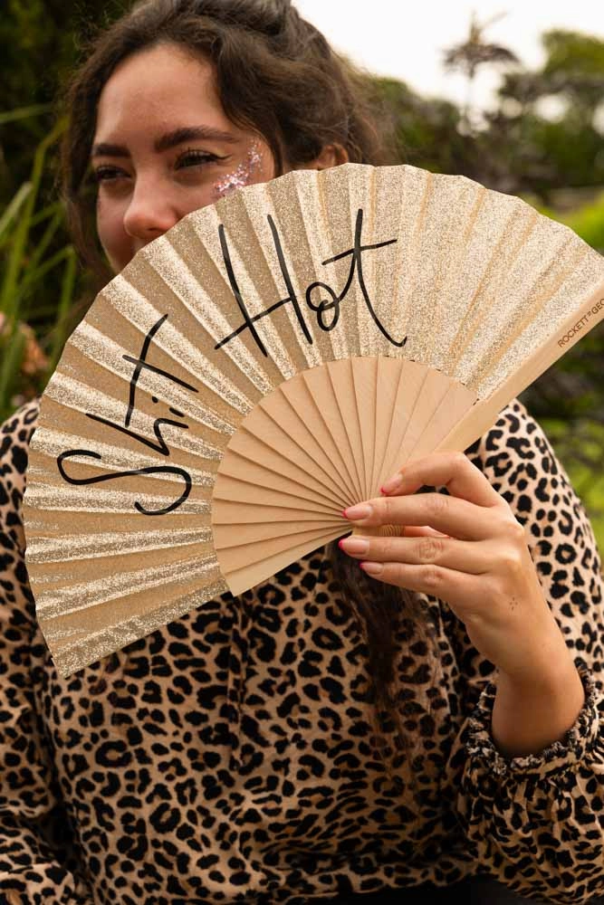 Shit Hot Black & Gold Glitter Fan