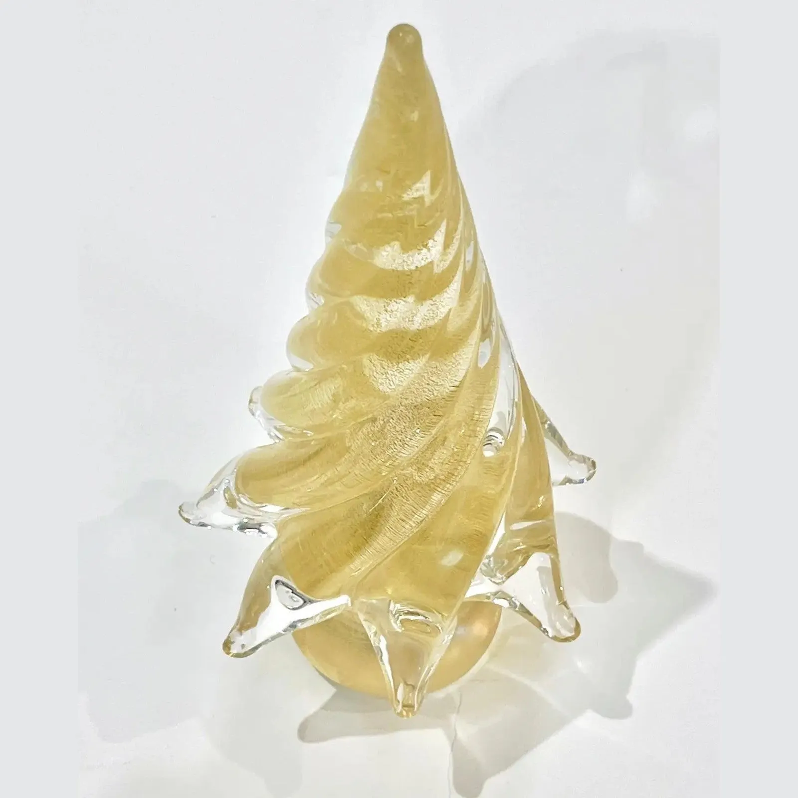 Signed 3 Italian Vintage Gold Amber Red Murano Glass Christmas Tree Sculptures