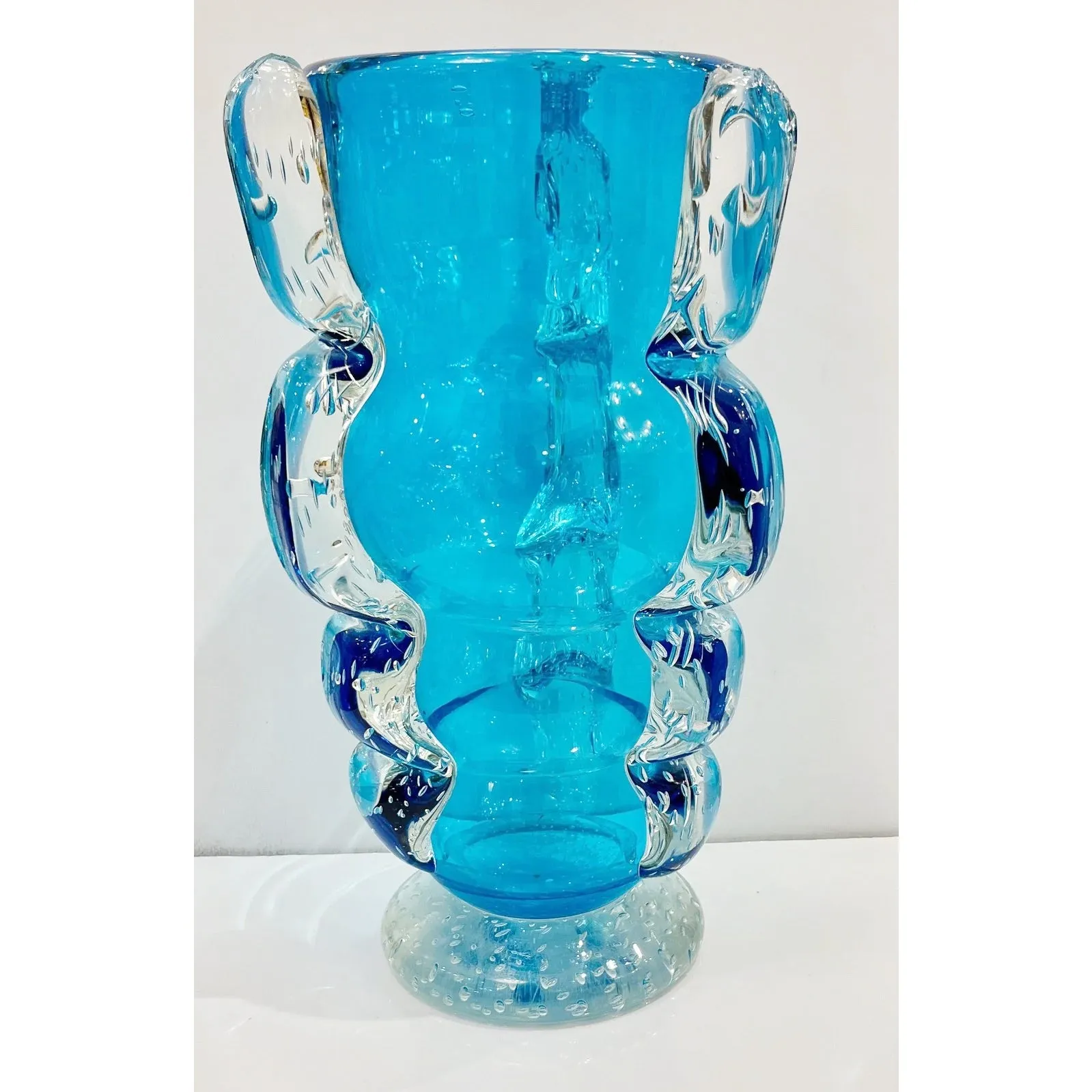 Signed Italian Sky Blue Murano Glass Vase by Flavio Costantini