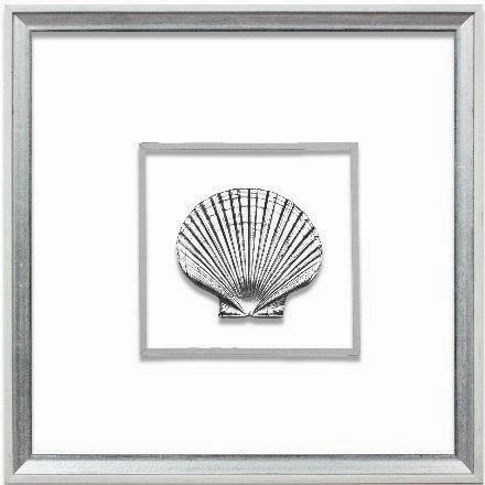 Silver Scallop Shell Coastal Beach Wall Art in White & Silver Frame 