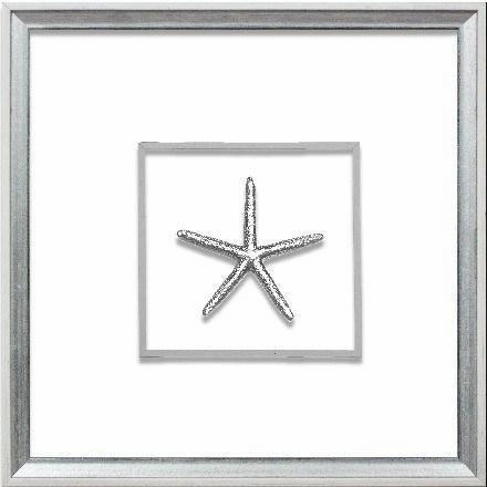 Silver Small Starfish Coastal Beach Wall Art in White & Silver Frame 