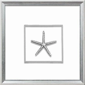Silver Small Starfish Coastal Beach Wall Art in White & Silver Frame 