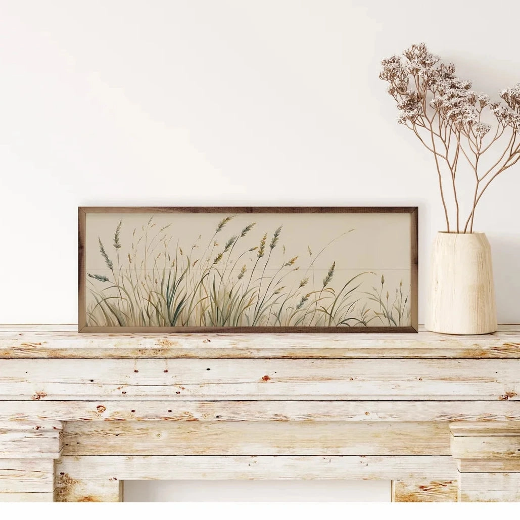 Simple Field Greenery Wood Framed Print
