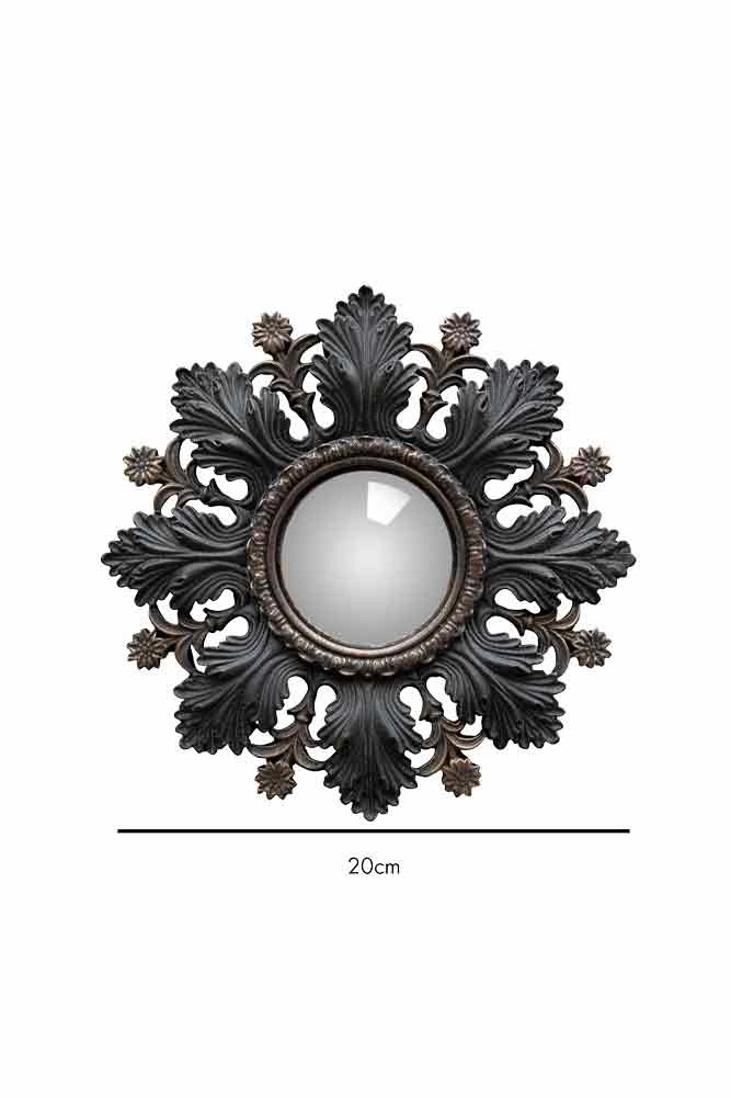 Small Black Flowers & Leaves Convex Mirror