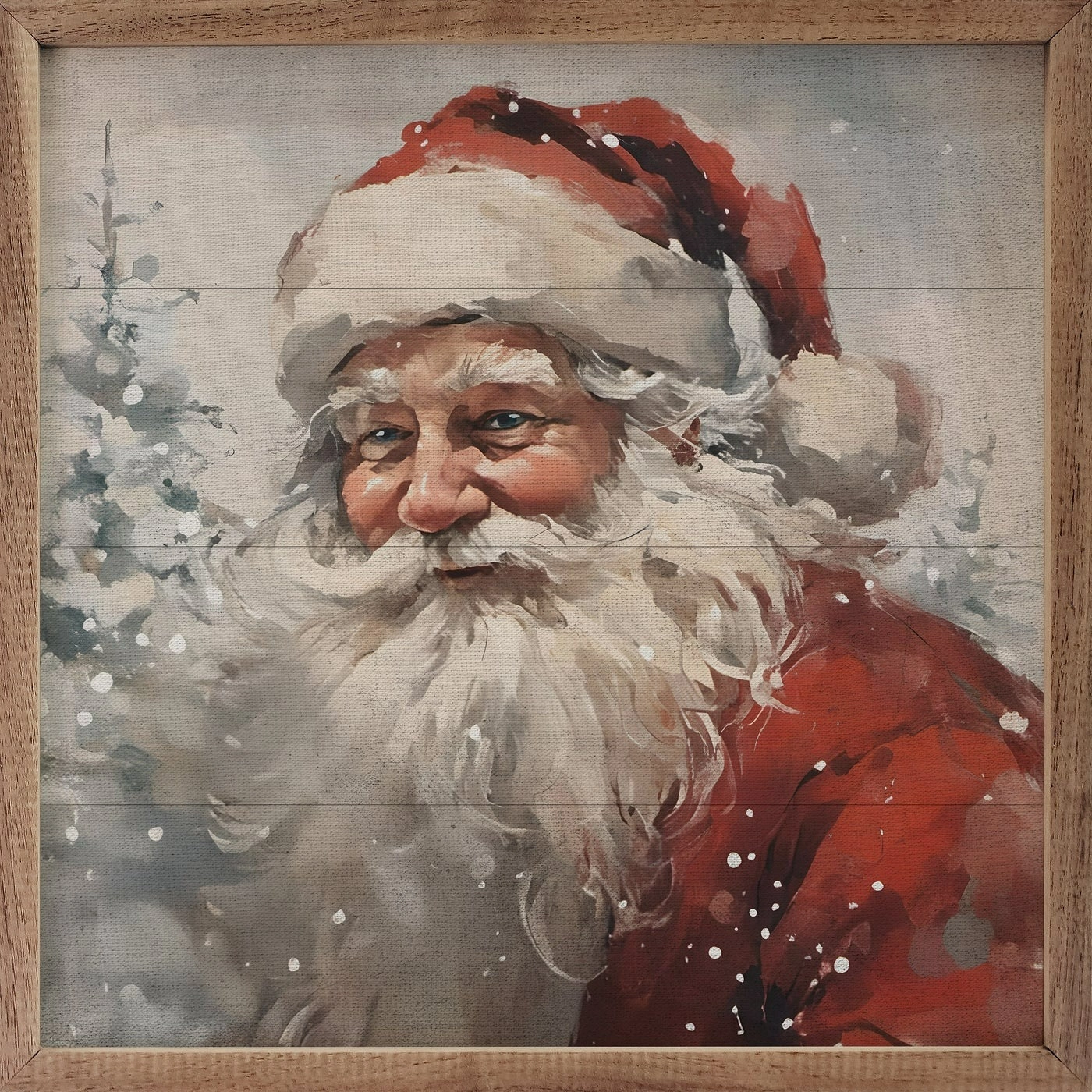 Snowy Santa Portrait Wood Framed Print 