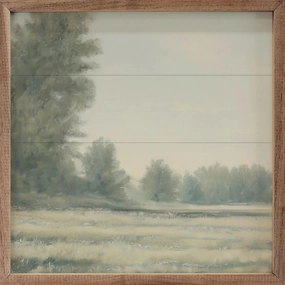 Soft Fields With Pines Landscape Wood Framed Print 