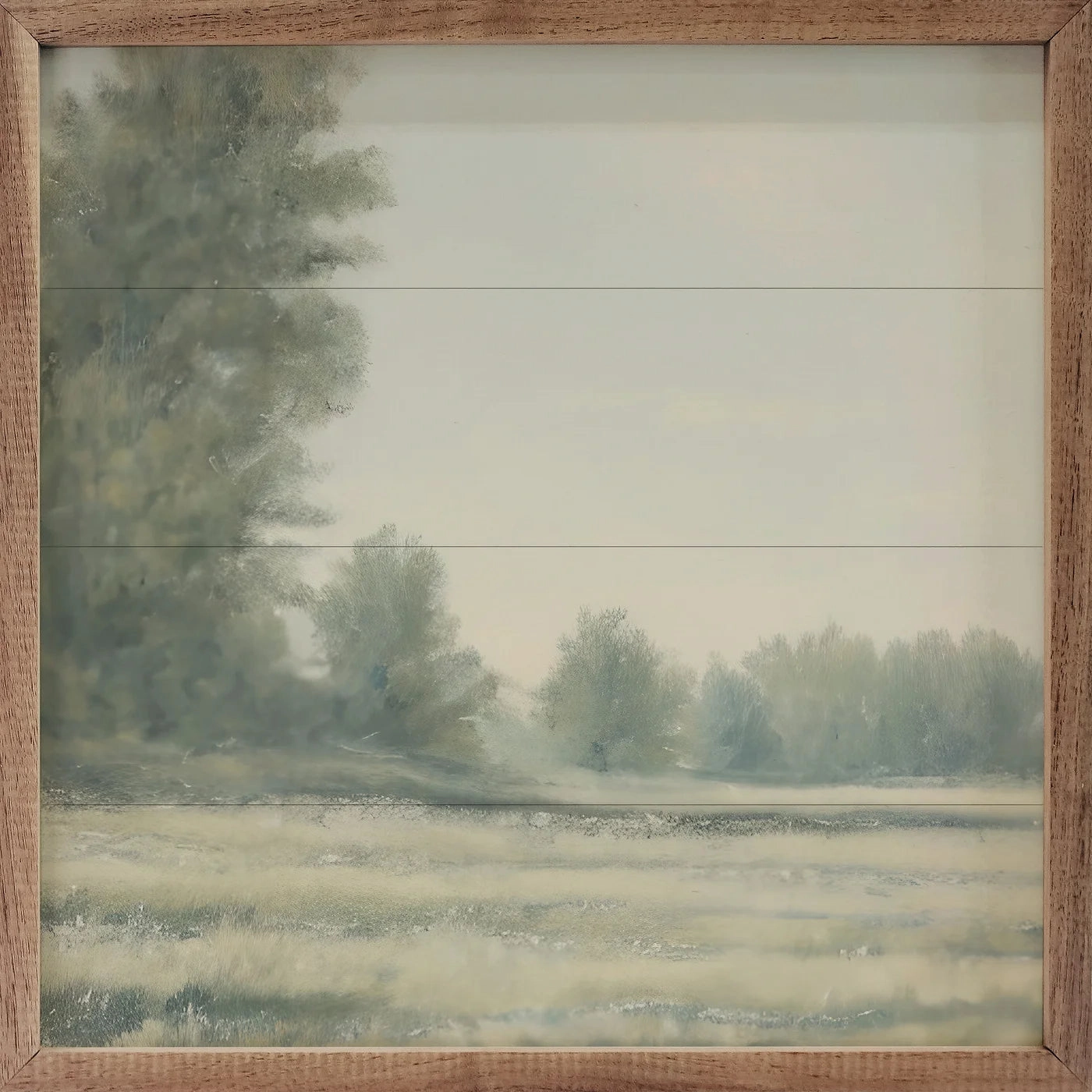 Soft Fields With Pines Landscape Wood Framed Print 
