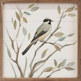 Solo Bird On Branch Wood Framed Print 