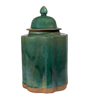 Speckled Green Ribbed Tea Jar 