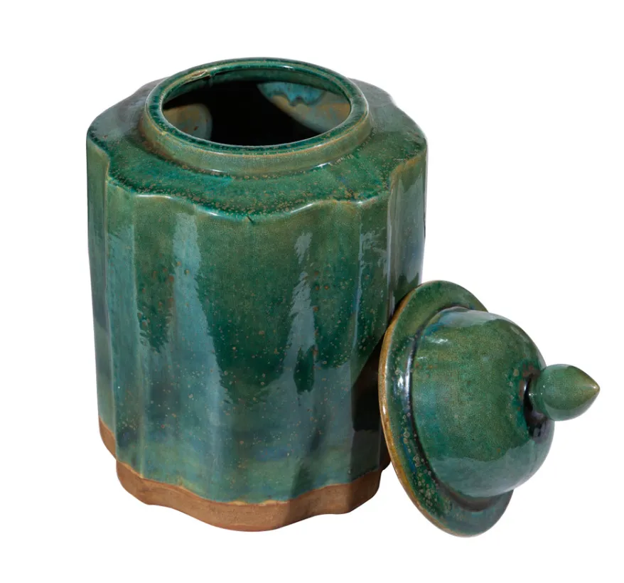 Speckled Green Ribbed Tea Jar