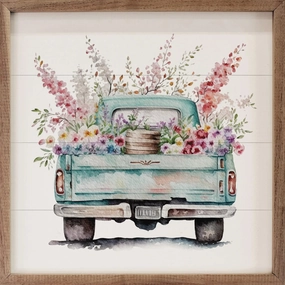 Spring Garden Truck Floral Wood Framed Print 
