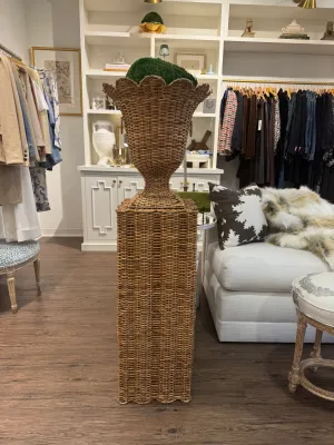 Square Scalloped Wicker Urn and Pedestal 