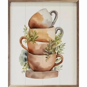 Stack Of Four Cups Wood Framed Print 