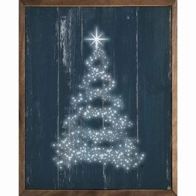 Star Tree Blue Wood Framed Print 