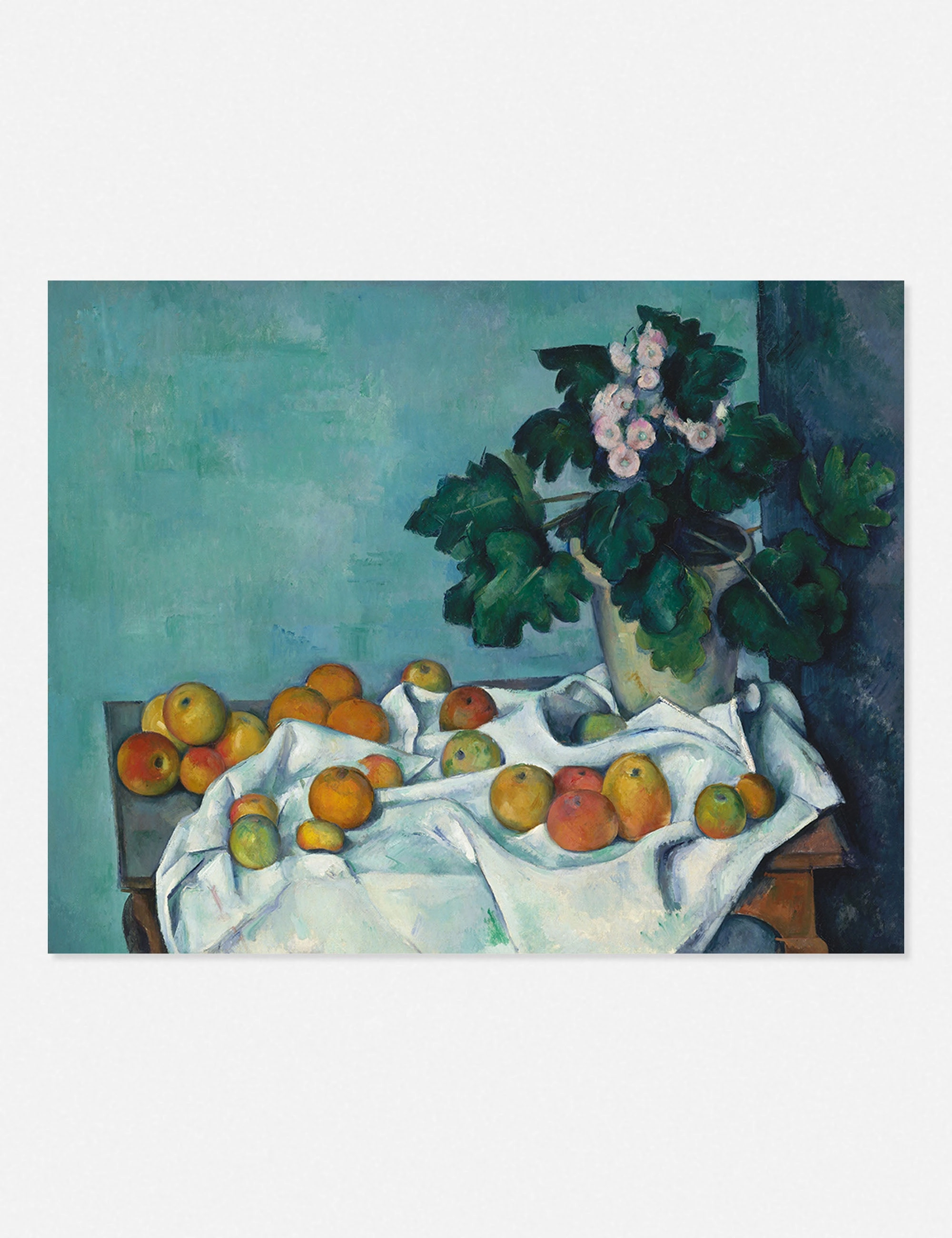 Still Life with Apples and a Pot of Primroses Print by Paul Czanne