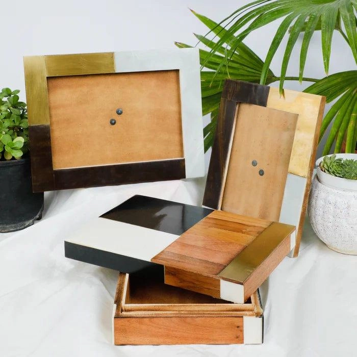 Stylish Photo Frames With Jewelry Box Combo In Brass , Marble and Wood By Fita 