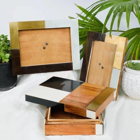 Stylish Photo Frames With Jewelry Box Combo In Brass , Marble and Wood By Fita 
