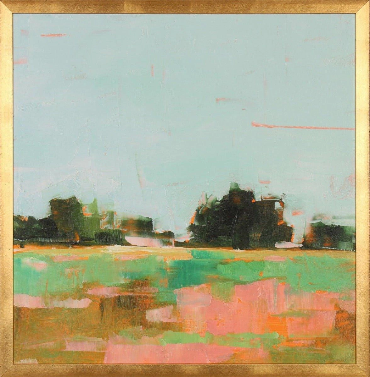 Summer Glow Abstract Landscape Canvas Wall Art in Gold Frame 