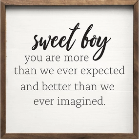 Sweet Boy White Wood Framed Print 