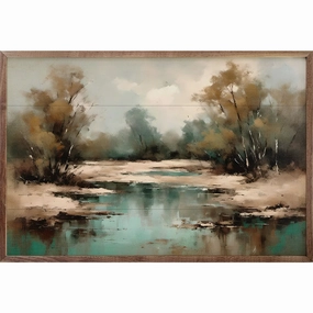 Teal Lake Wood Framed Print 