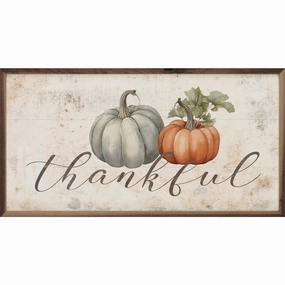 Thankful Two Pumpkins Whitewash Wood Framed Print 