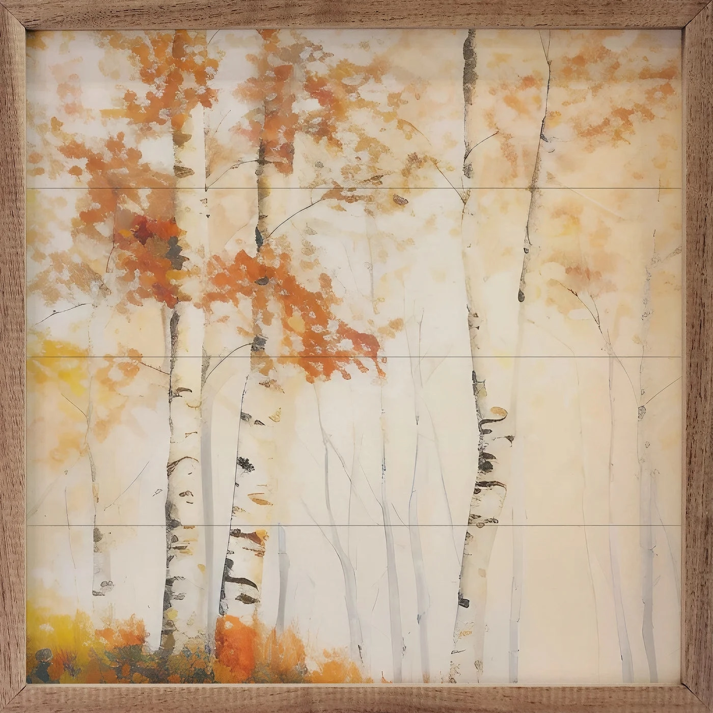 Three Fall Birch Trees In The Forest Wood Framed Print 