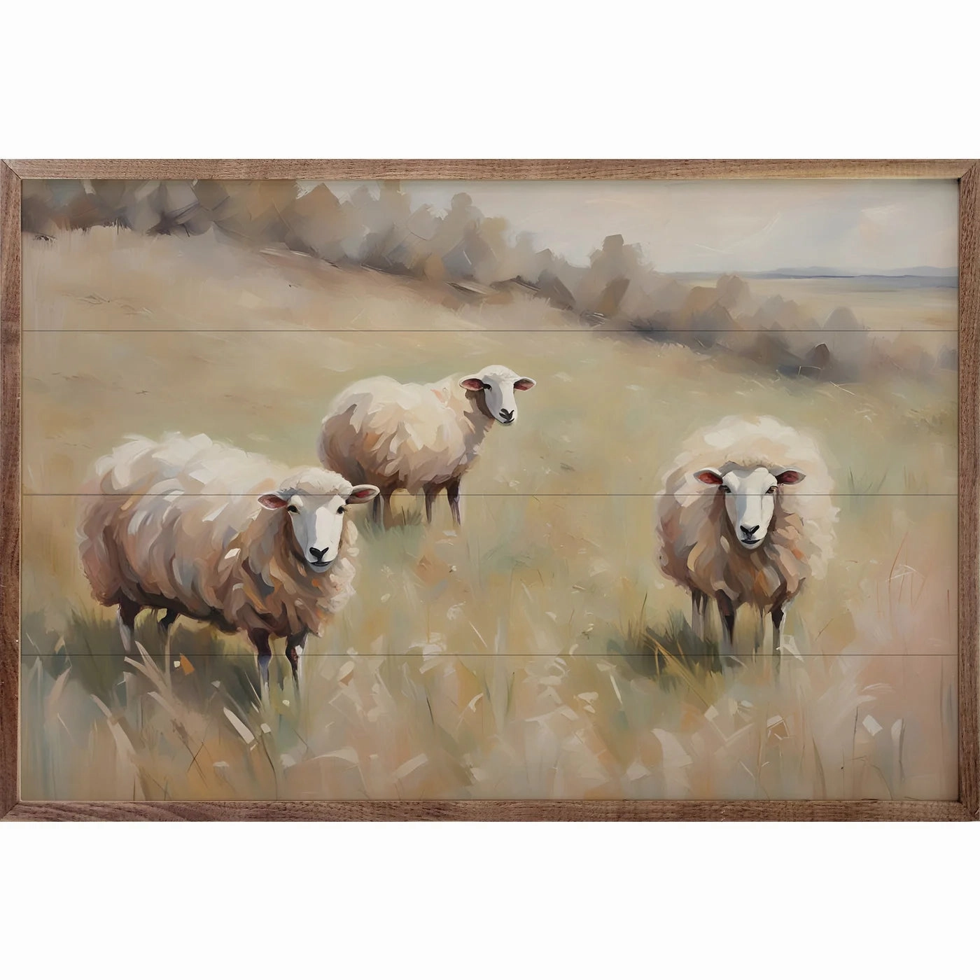 Three Sheep In Meadow Wood Framed Print 