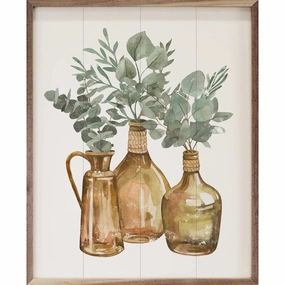 Trio Plants Brown Vases Wood Framed Print 