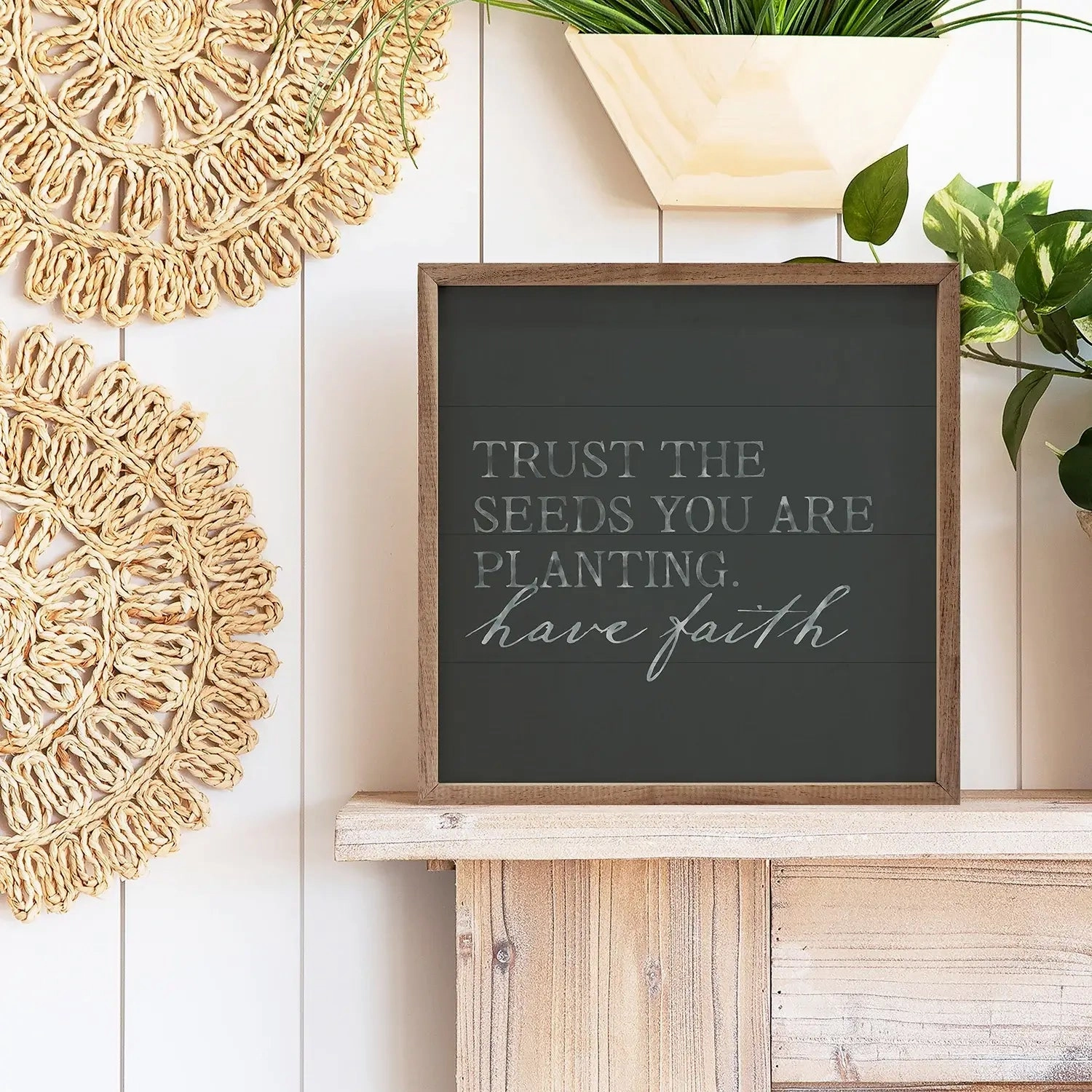Trust The Seeds Slate Wood Framed Print