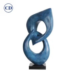 Two Rings Contemporary Italian Blue Patinated Bronze Abstract Sculpture 