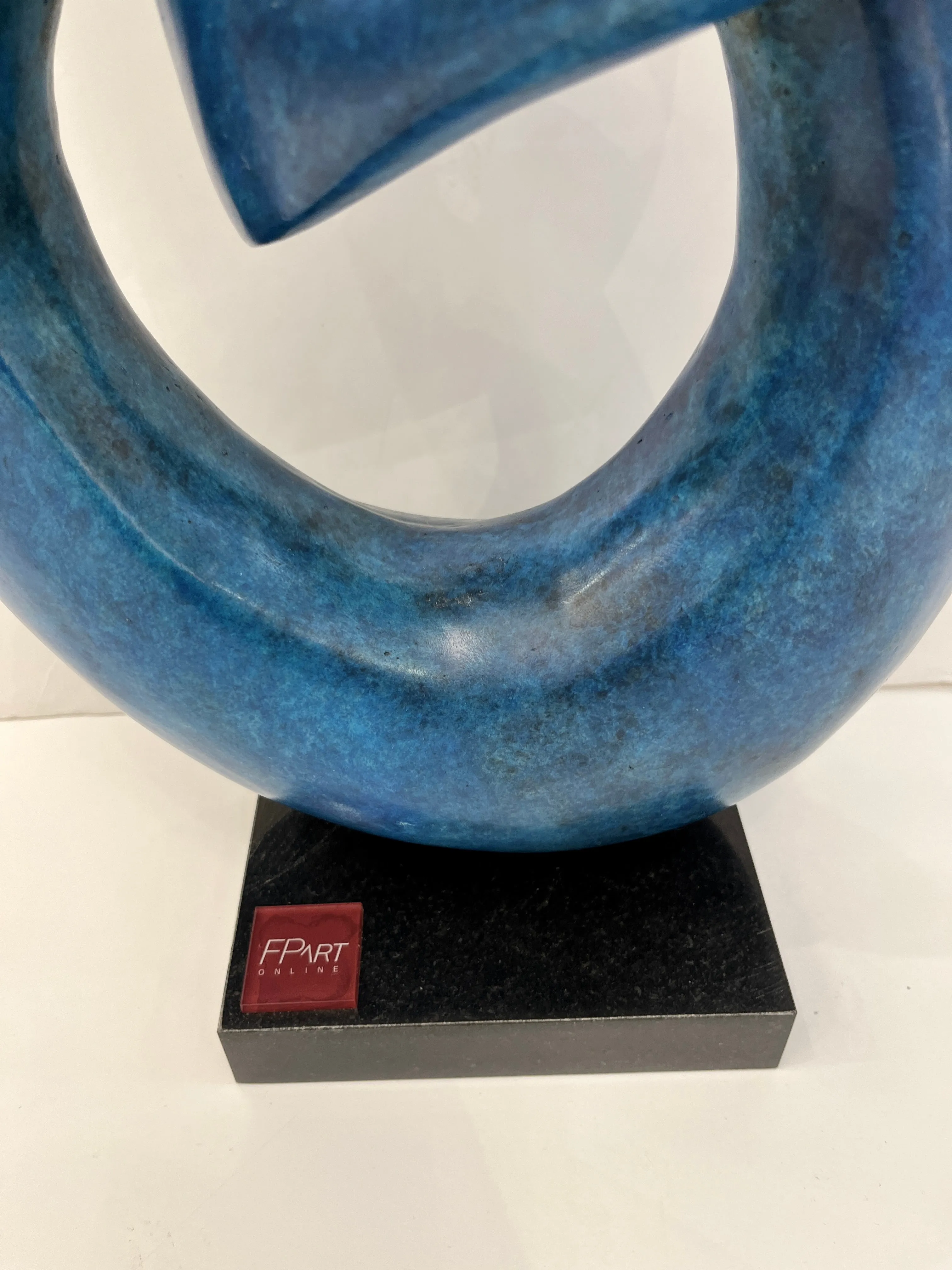 Two Rings Contemporary Italian Blue Patinated Bronze Abstract Sculpture