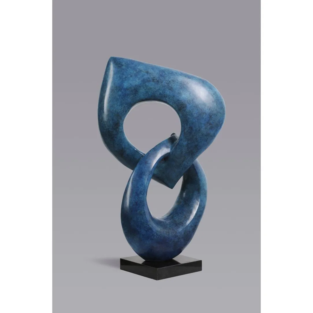 Two Rings Contemporary Italian Blue Patinated Bronze Abstract Sculpture