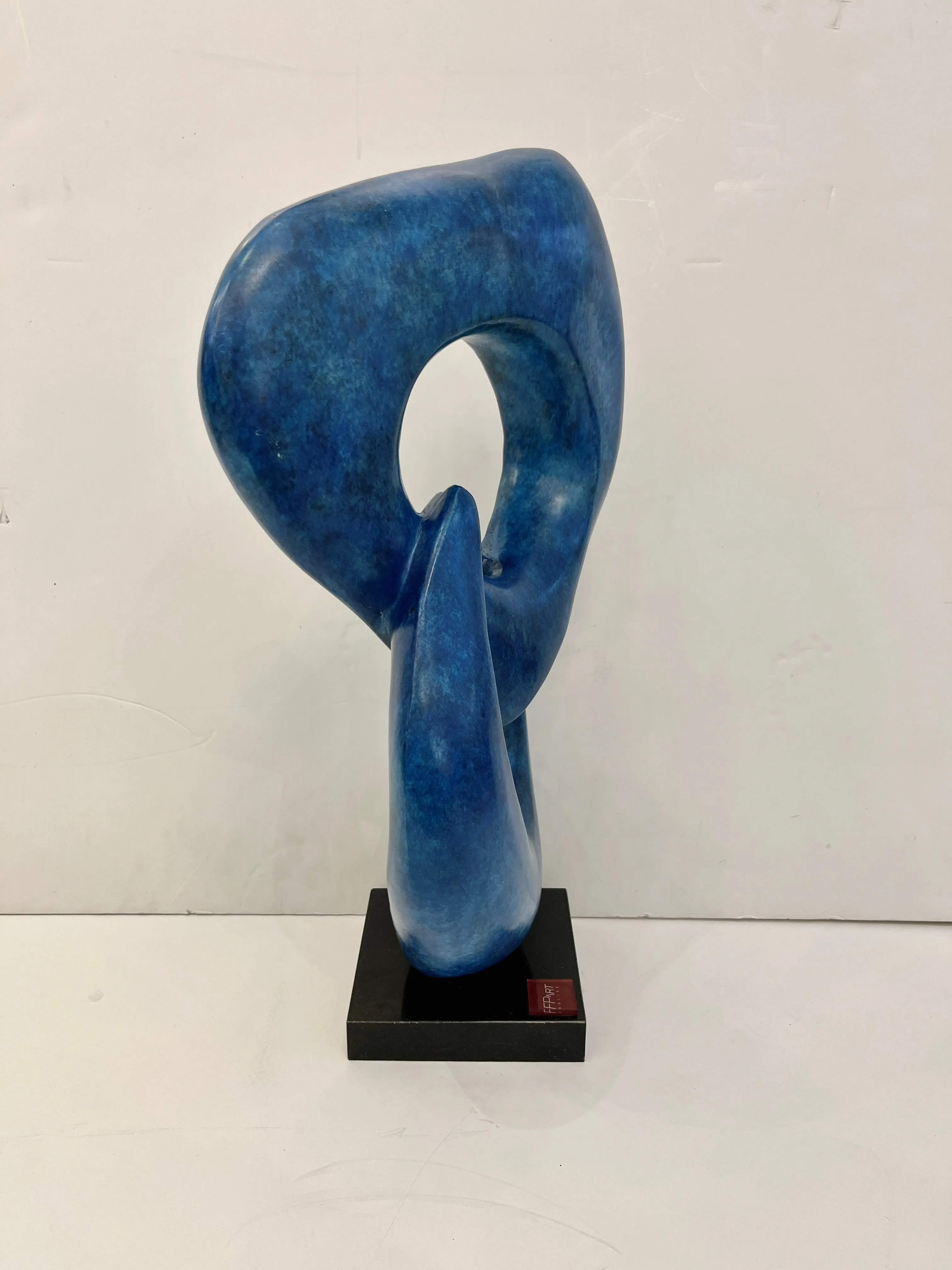 Two Rings Contemporary Italian Blue Patinated Bronze Abstract Sculpture