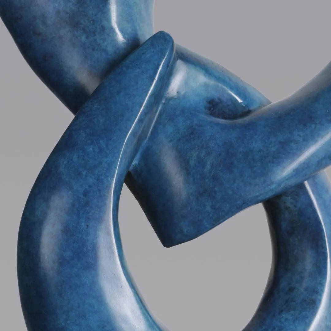 Two Rings Contemporary Italian Blue Patinated Bronze Abstract Sculpture