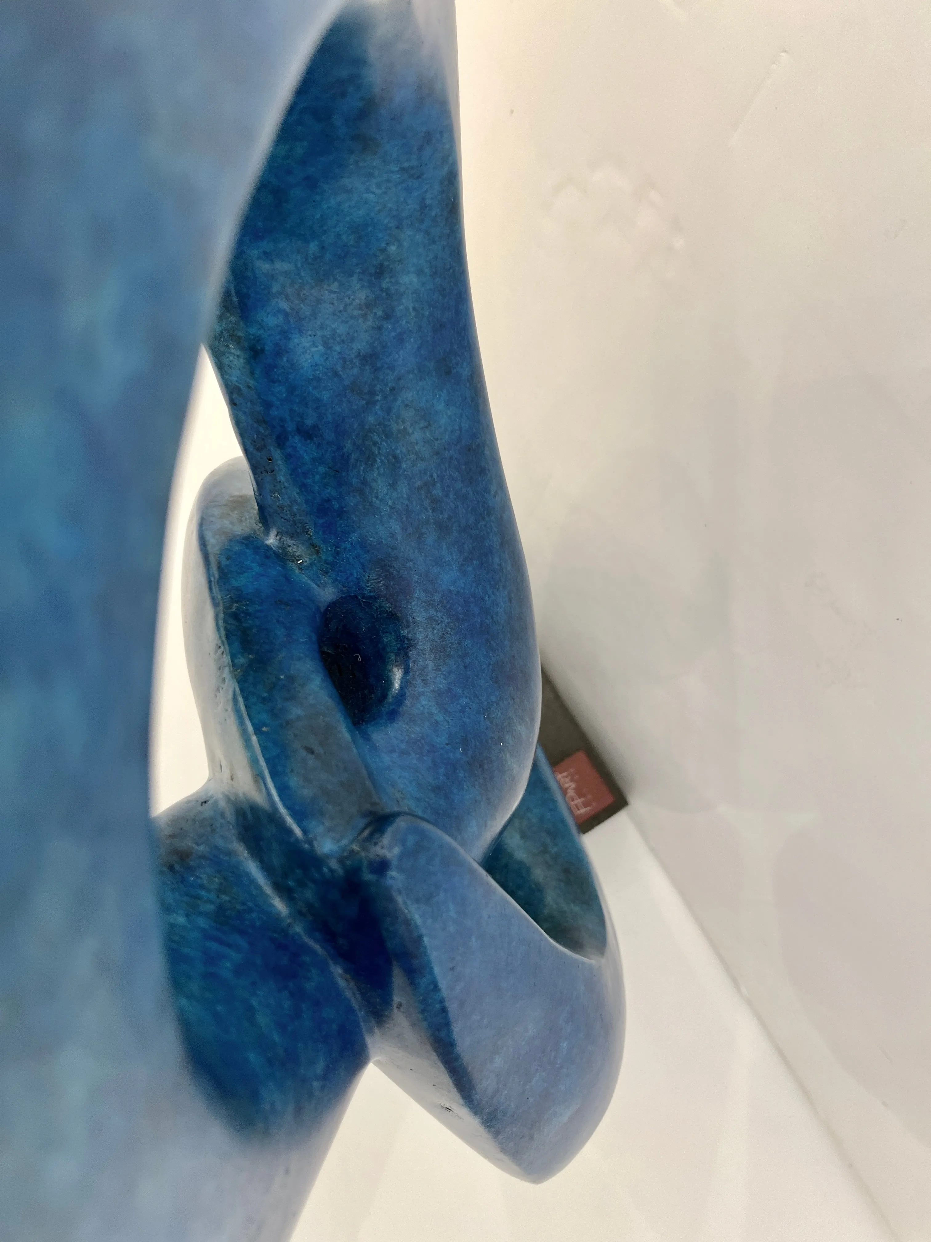 Two Rings Contemporary Italian Blue Patinated Bronze Abstract Sculpture