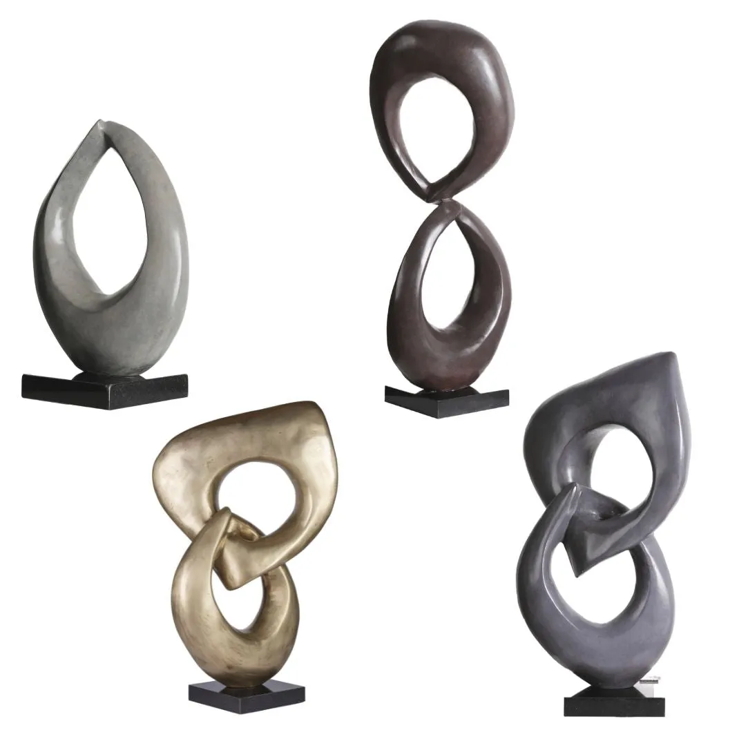 Two Rings Contemporary Italian Blue Patinated Bronze Abstract Sculpture