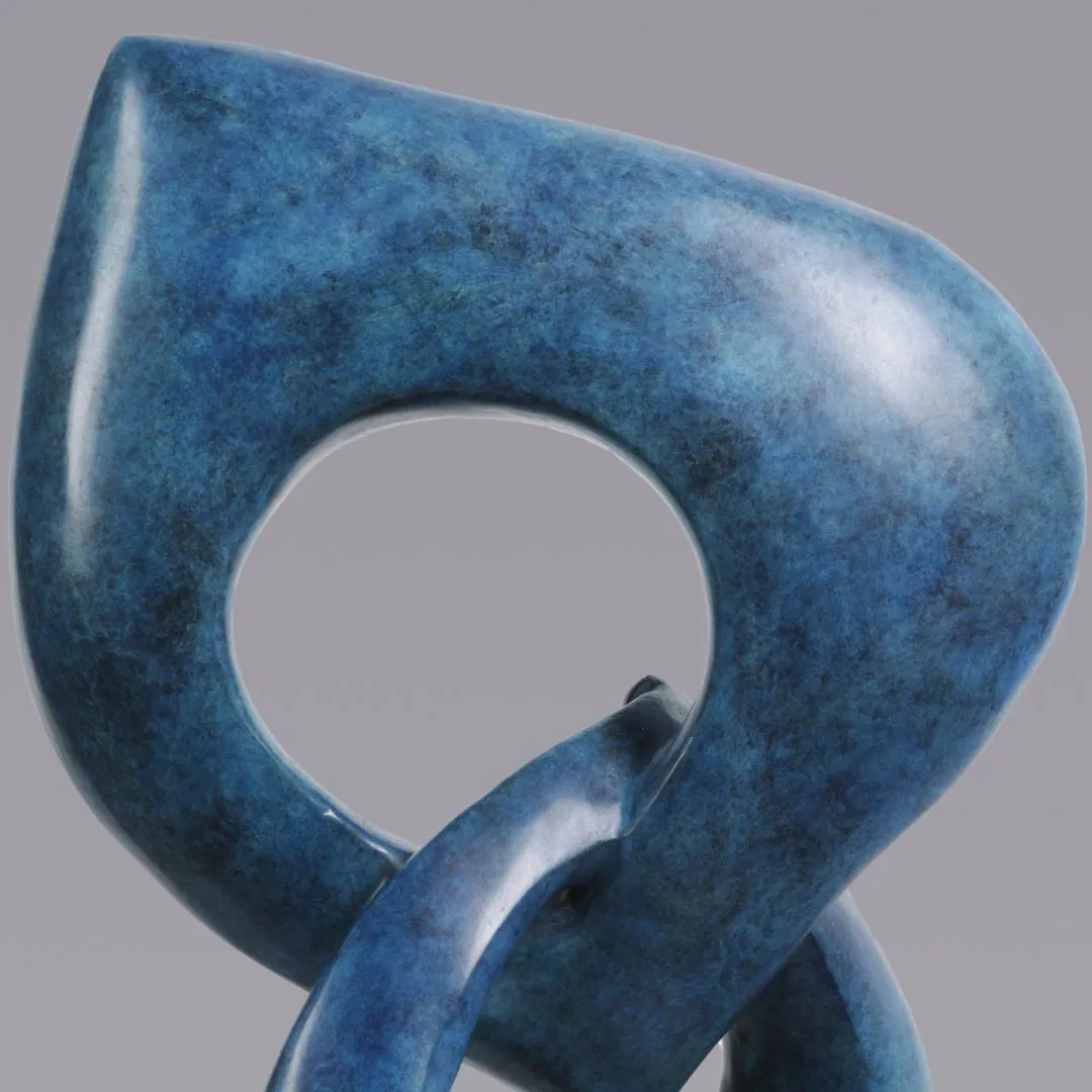 Two Rings Contemporary Italian Blue Patinated Bronze Abstract Sculpture