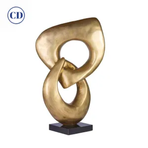 Two Rings Contemporary Italian Gold Patinated Bronze Abstract Sculpture 
