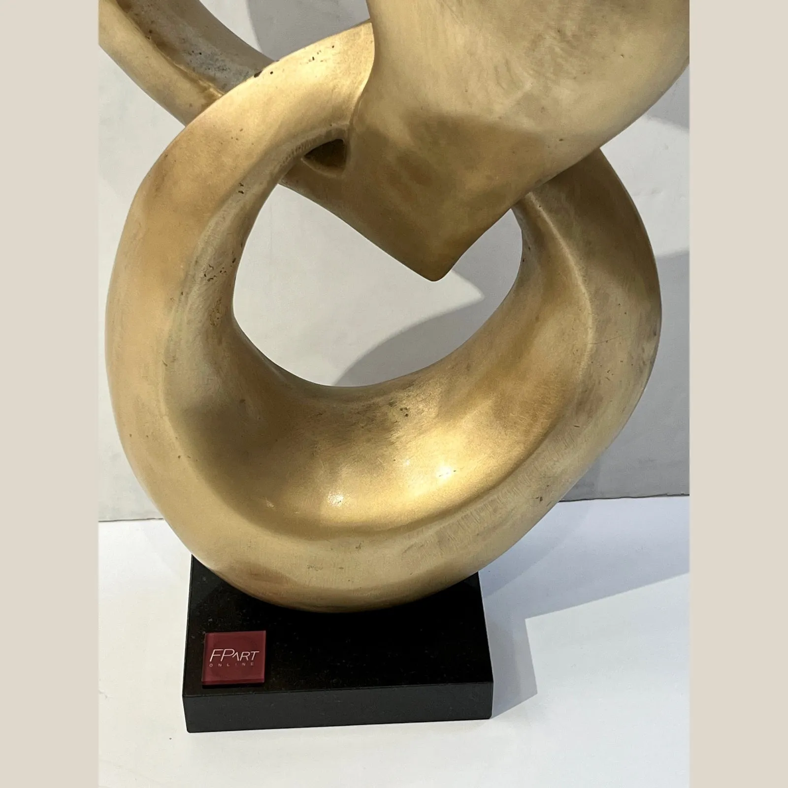 Two Rings Contemporary Italian Gold Patinated Bronze Abstract Sculpture